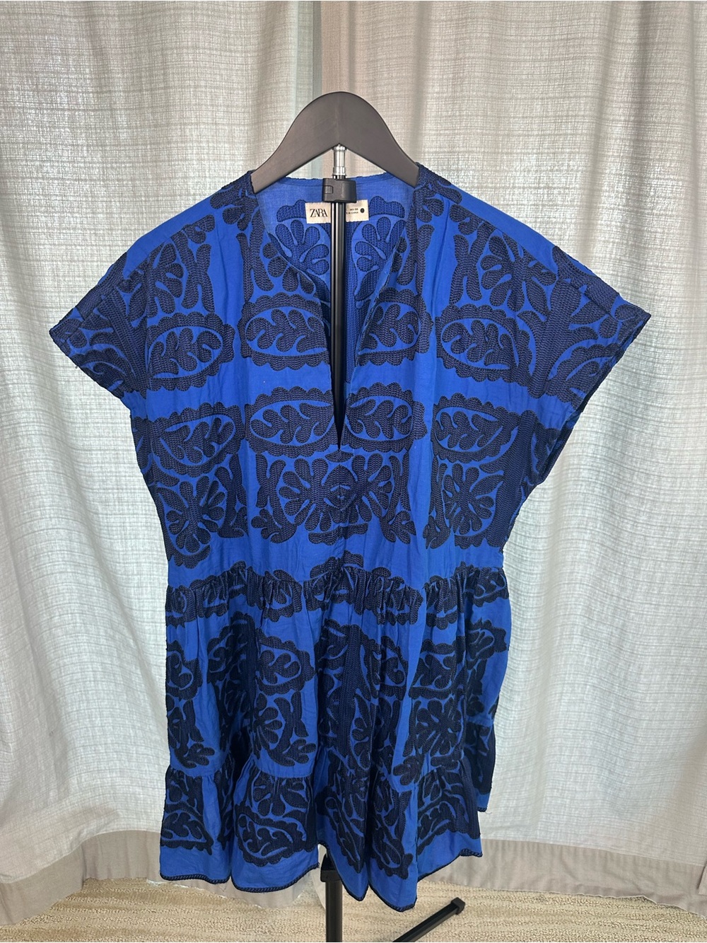 Zara Royal Blue & Black Embroidered Mini Dress